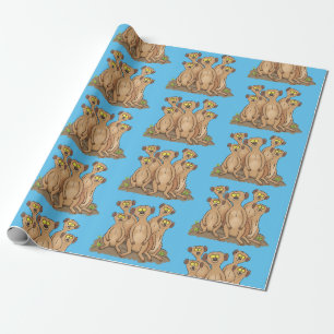 Funny meerkat family cartoon illustration wrapping paper