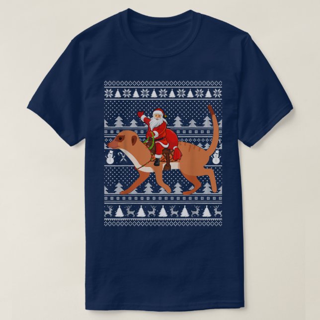 Funny Meerkat Lover Santa Riding Meerkat Ugly Chri T-Shirt (Design Front)