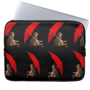 Funny Meerkat Sitting Under Umbrella, Laptop Sleeve
