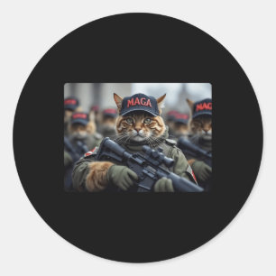 Funny Mega Cat With Rifle - Humorous Donald Trump Classic Round Sticker