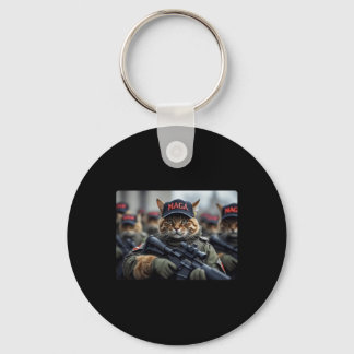 Funny Mega Cat With Rifle - Humorous Donald Trump Key Ring