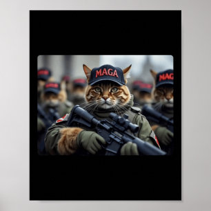 Funny Mega Cat With Rifle - Humorous Donald Trump Poster