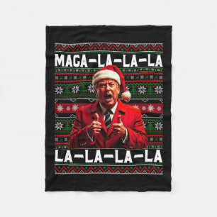 Funny Mega-la-la-la Trump Santa Hat Ugly Christmas Fleece Blanket