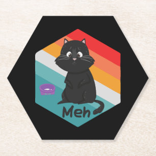 Funny Meh Cat Gift for Cat Lovers Kitten Lovers Paper Coaster