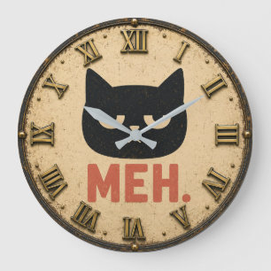 Funny Meh Cat Large Clock