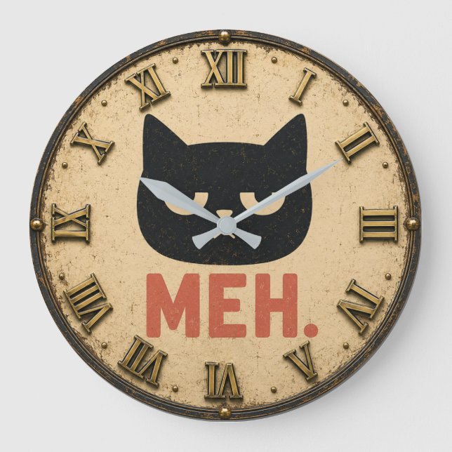 Funny Meh Cat Large Clock (Front)