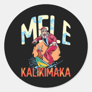 Funny Mele Kalikimaka Hawaiian Christmas Surfing S Classic Round Sticker