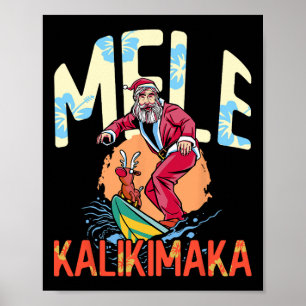 Funny Mele Kalikimaka Hawaiian Christmas Surfing S Poster