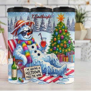 Funny Meltdown Snowman with Wine Thermal Tumbler