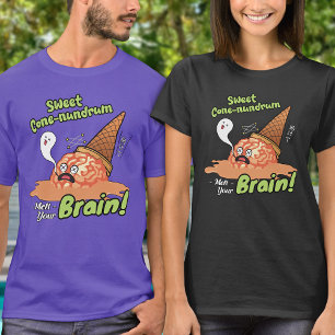 Funny Melting Brain Ice Cream Cartoon Typography T-Shirt
