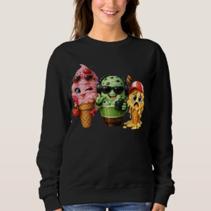 Funny Melting Ice Cream Squad Kawaii Character Art Sweatshirt