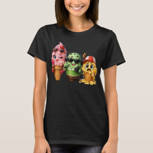 Funny Melting Ice Cream Squad Kawaii Character Art T-Shirt