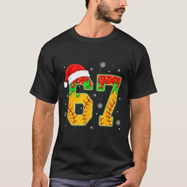Funny Meme 67 Christmas Baseball Ice Cream Men Boy T-Shirt (Front)