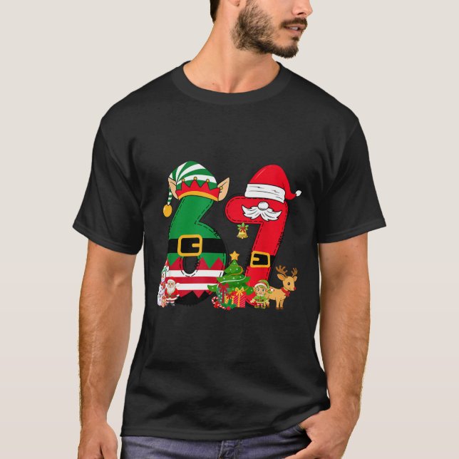 Funny Meme 6 7 Christmas 67 Santa Elf Kids Boy Gir T-Shirt (Front)
