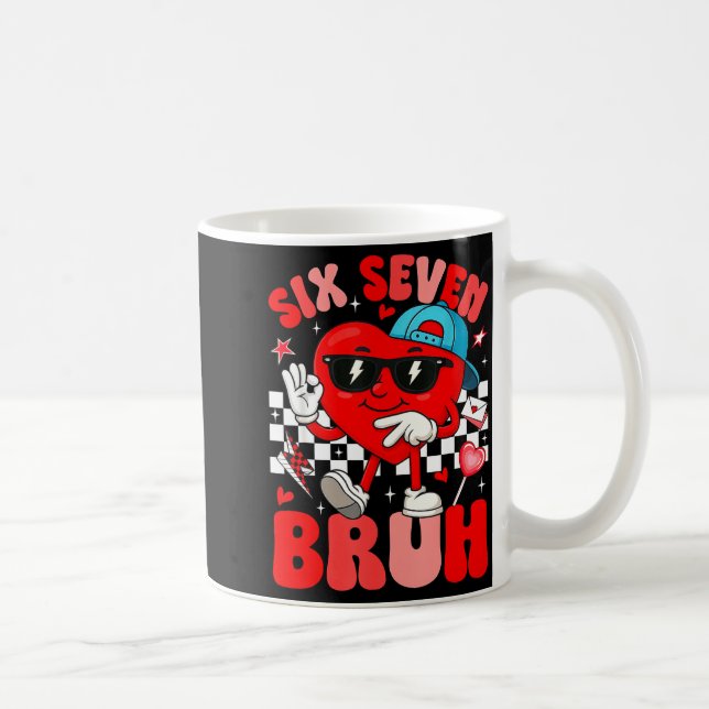 Funny Meme 6 7 Six Seven Bruh Valentine Heart Men  Coffee Mug (Right)