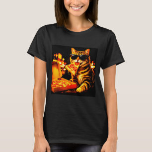 Funny meme cat meme with sunglasses eat pizza T-Shirt