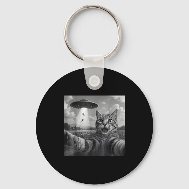 Funny Meme Cat Selfie Six Seven Retro Cat 67 Anima Key Ring (Front)