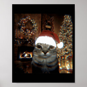 Funny Meme Cat Taking A Selfie Christmas Xmas Ligh Poster