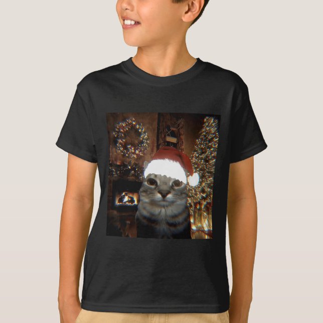 Funny Meme Cat Taking A Selfie Christmas Xmas Ligh T-Shirt (Front)