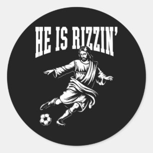 Funny Meme God Christian Christmas He Is Rizzin Je Classic Round Sticker