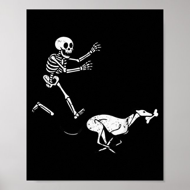 Funny Meme Greyhound Running Skeleton Halloween  Poster (Front)