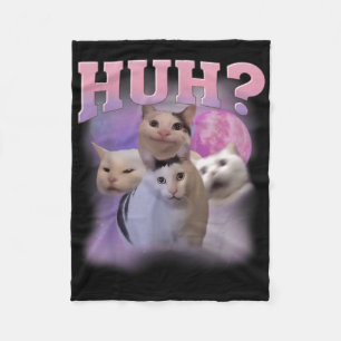 Funny Meme Huh Cat Shirt Cat Lovers Humour  Fleece Blanket