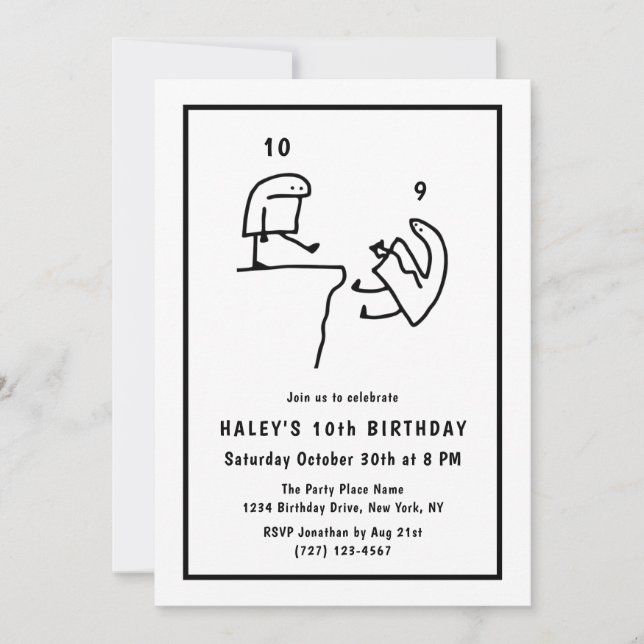 Funny Meme Humour Simple Black White 10th Birthday Invitation (Front)