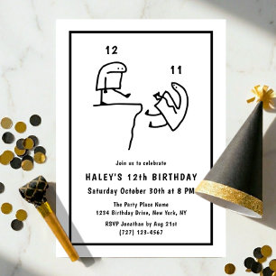 Funny Meme Humour Simple Black White 12th Birthday Invitation