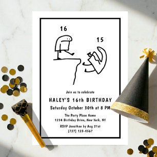 Funny Meme Humour Simple Black White 16th Birthday Invitation