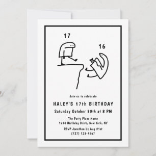 Funny Meme Humour Simple Black White 17th Birthday Invitation