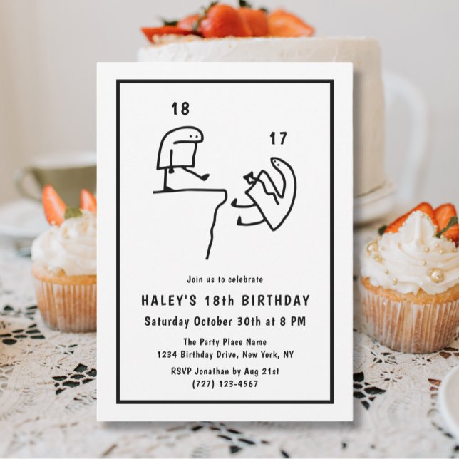 Funny Meme Humour Simple Black White 18th Birthday Invitation (Creator Uploaded)