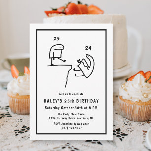 Funny Meme Humour Simple Black White 25th Birthday Invitation