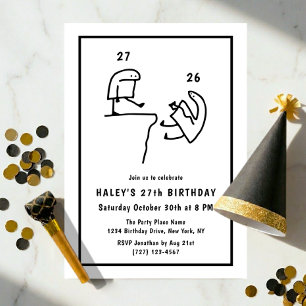 Funny Meme Humour Simple Black White 27th Birthday Invitation