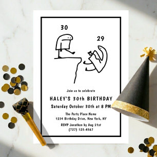 Funny Meme Humour Simple Black White 30th Birthday Invitation