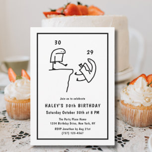 Funny Meme Humour Simple Black White 30th Birthday Invitation