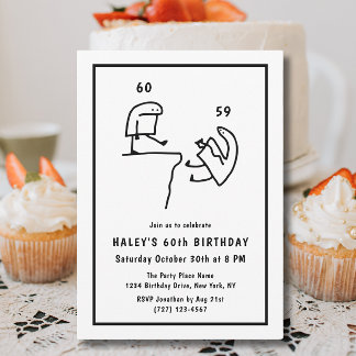 Funny Meme Humour Simple Black White 60th Birthday Invitation