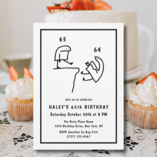 Funny Meme Humour Simple Black White 65th Birthday Invitation