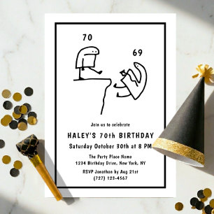 Funny Meme Humour Simple Black White 70th Birthday Invitation