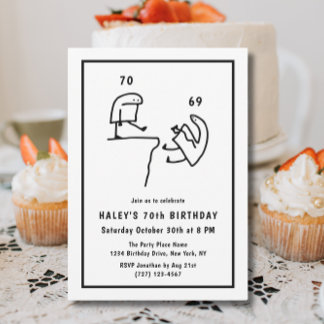 Funny Meme Humour Simple Black White 70th Birthday Invitation