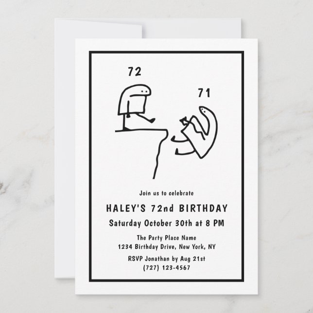 Funny Meme Humour Simple Black White 72nd Birthday Invitation (Front)