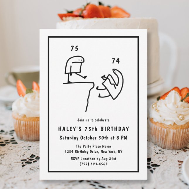 Funny Meme Humour Simple Black White 75th Birthday Invitation (Creator Uploaded)