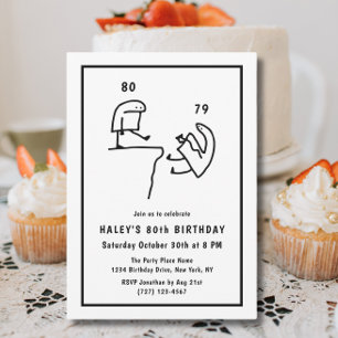 Funny Meme Humour Simple Black White 80th Birthday Invitation