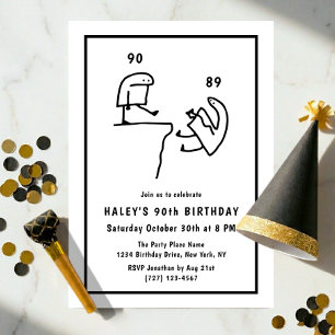 Funny Meme Humour Simple Black White 90th Birthday Invitation