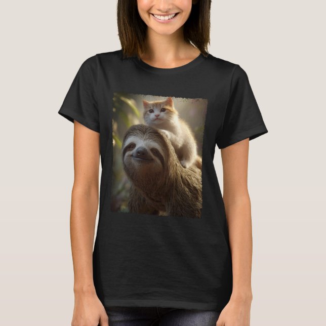 Funny Meme I Love Cats I Love Sloths Weird T-Shirt (Front)