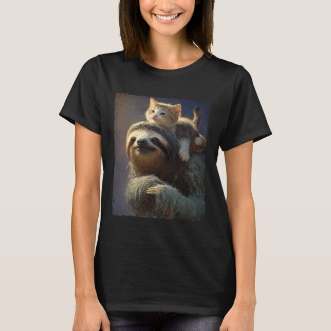 Funny Meme I Love Kittens I Love Sloths Weird T-Shirt (Front)