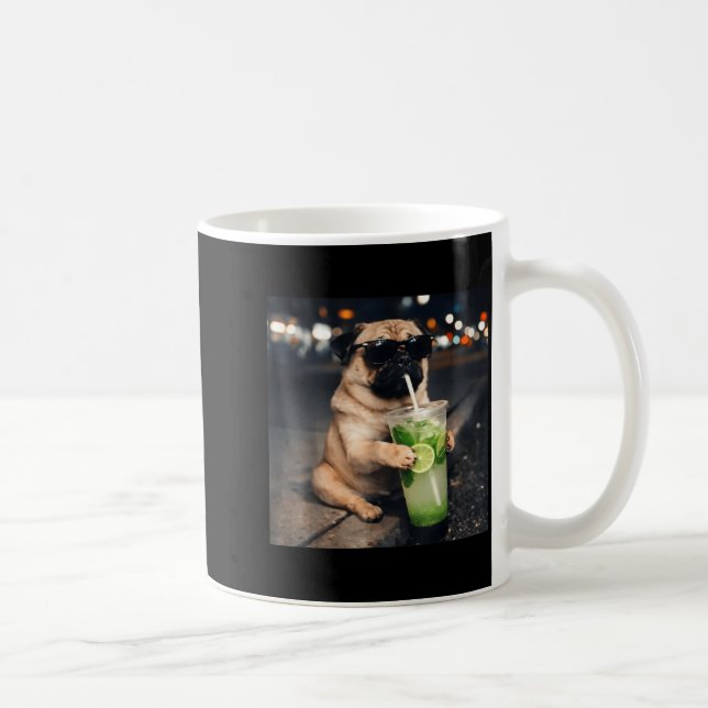 Funny meme pug drinking mojito lime mint  coffee mug (Right)