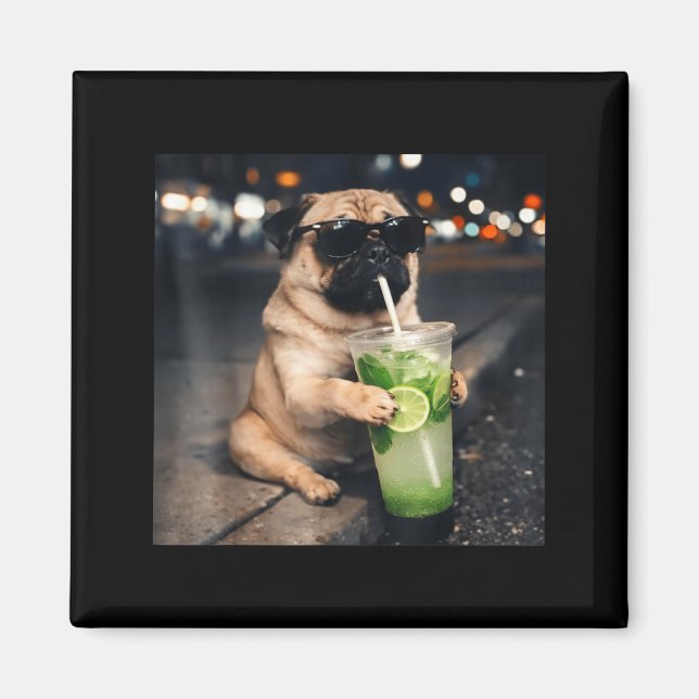 Funny meme pug drinking mojito lime mint  magnet (Front)