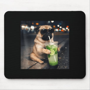 Funny meme pug drinking mojito lime mint mouse pad