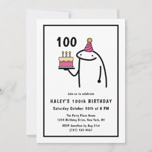 Funny Meme Simple Black & White 100th Birthday Invitation