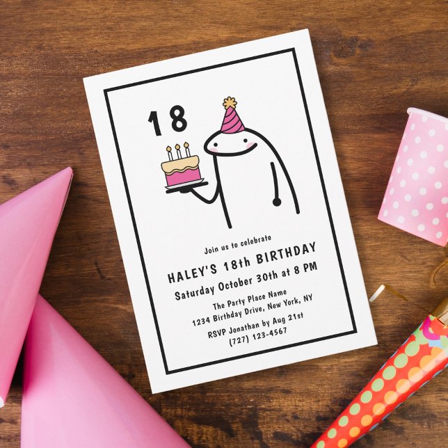 Funny Meme Simple Black & White 18th Birthday Invitation (Creator Uploaded)